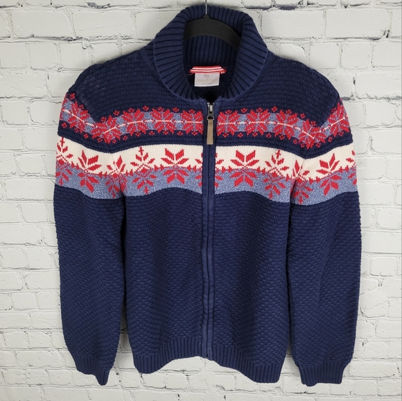 HANNA ANDERSSON | knit snowflake zip faux suede elbow patch sweat - Picture 1 of 6